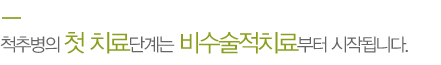 척추병의 첫 치료단계는 비수술적치료부터 시작됩니다.