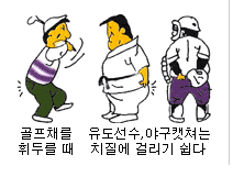 골프채를 휘두를때/ 유도선수, 야구캣쳐는 치질에 걸리기 쉽다